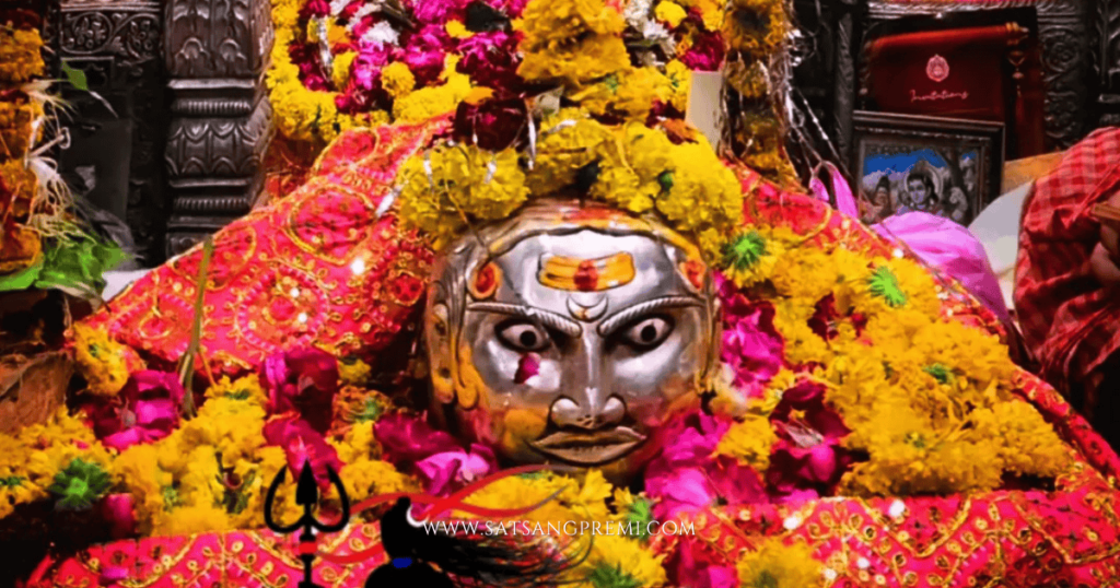 Close-up of the silver-faced idol of Lord Kaal Bhairav