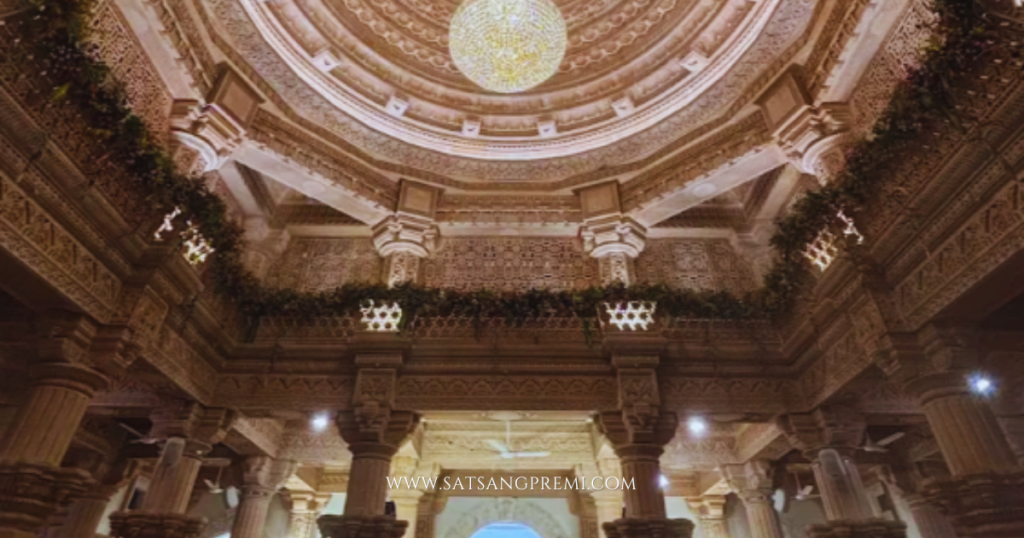 Intricate stone carving inside BAPS Shri Swaminarayan Mandir Jodhpur