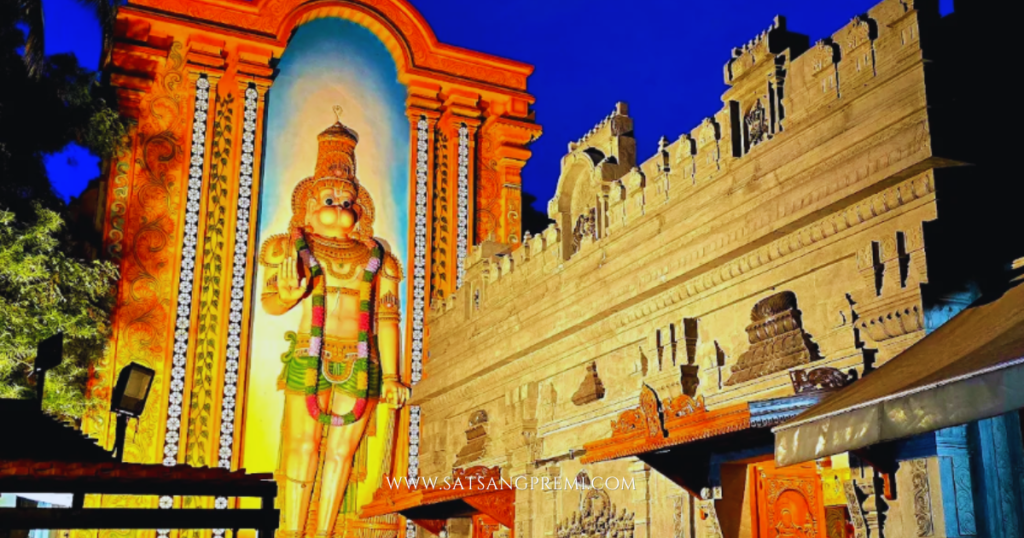 Night view of Karya Siddhi Anjaneya Temple